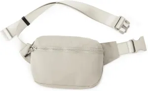 ODODOS 2L Belt Bag for Women Men, Crossbody Fanny Packs with Adjustable Strap Waist Pouch for Workout Hiking Running Travel, Light Grey