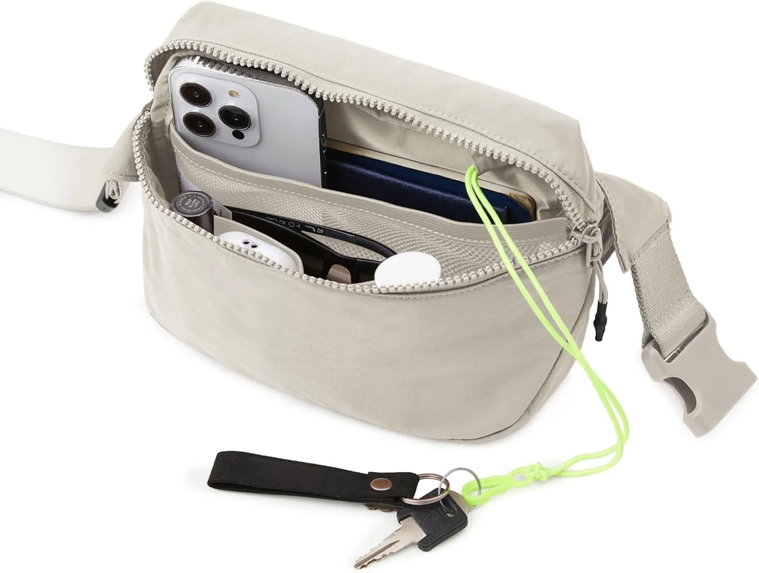 ODODOS 2L Belt Bag for Women Men, Crossbody Fanny Packs with Adjustable Strap Waist Pouch for Workout Hiking Running Travel, Light Grey