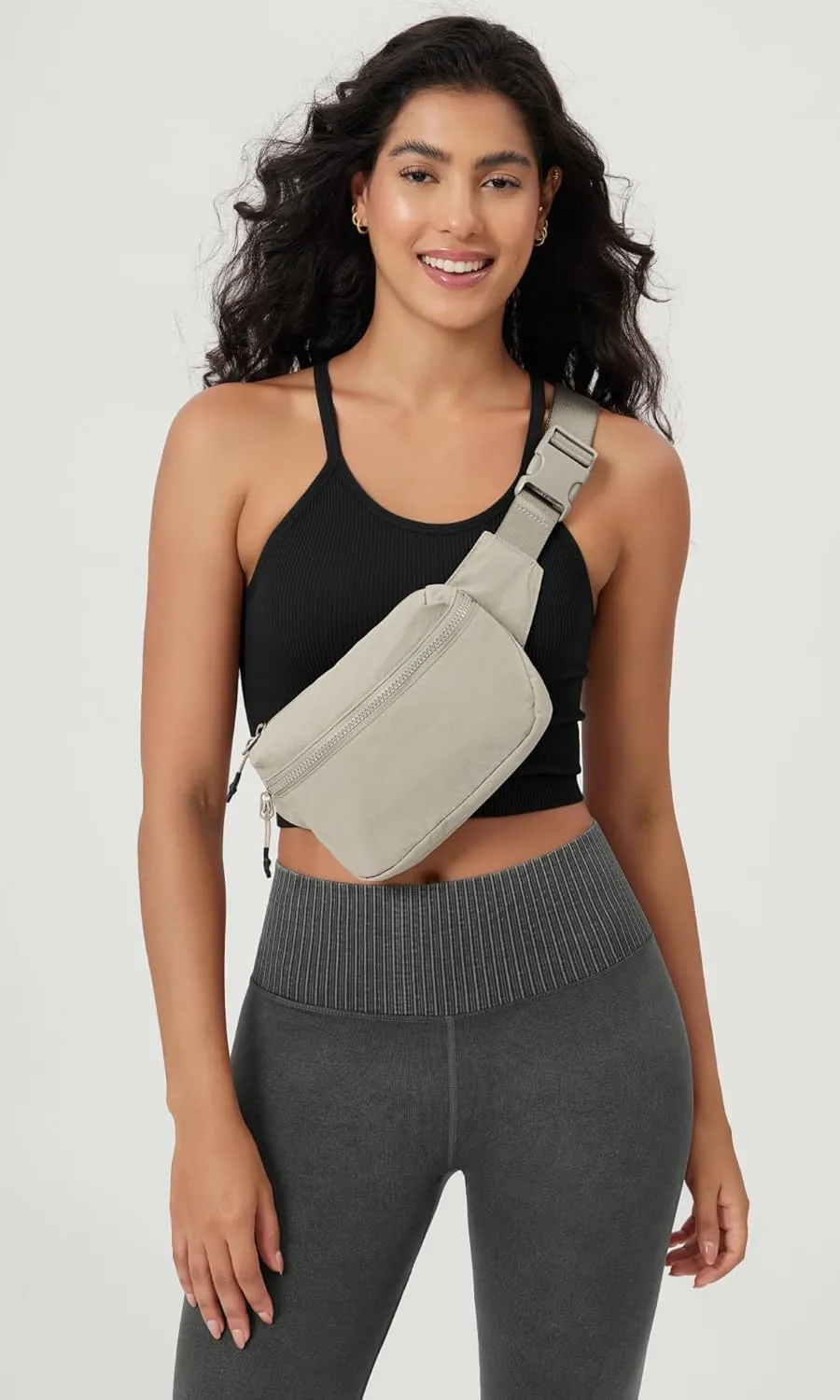 ODODOS 2L Belt Bag for Women Men, Crossbody Fanny Packs with Adjustable Strap Waist Pouch for Workout Hiking Running Travel, Light Grey