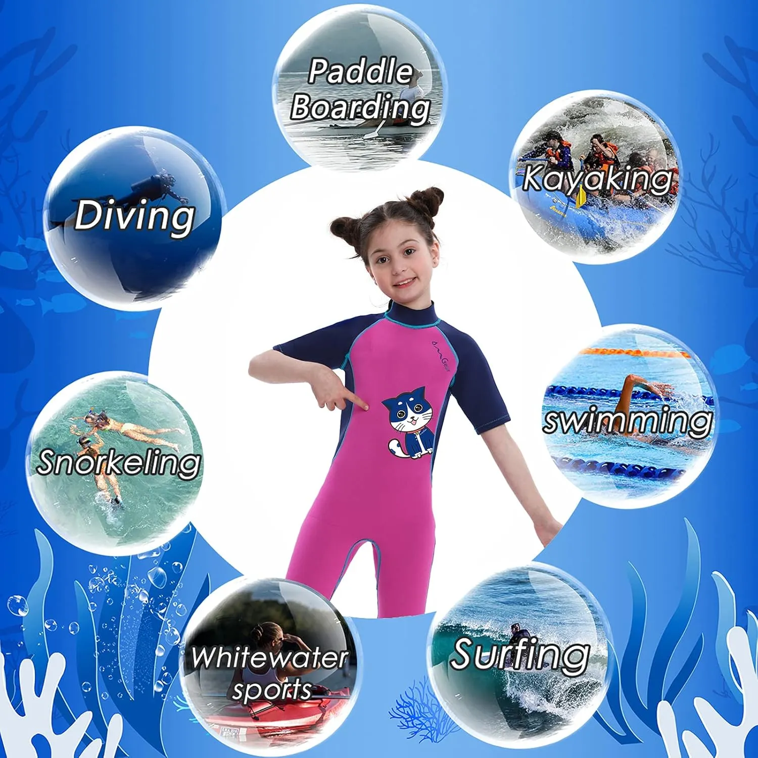 OMGear Wetsuit Kids 2mm 3mm Shorty Neoprene one Piece Short Sleeves Diving Suits Back Zipper Thermal Swimsuit for Youth Boys Girls Scuba Diving Surfing Snorkeling Swimming Water Sports