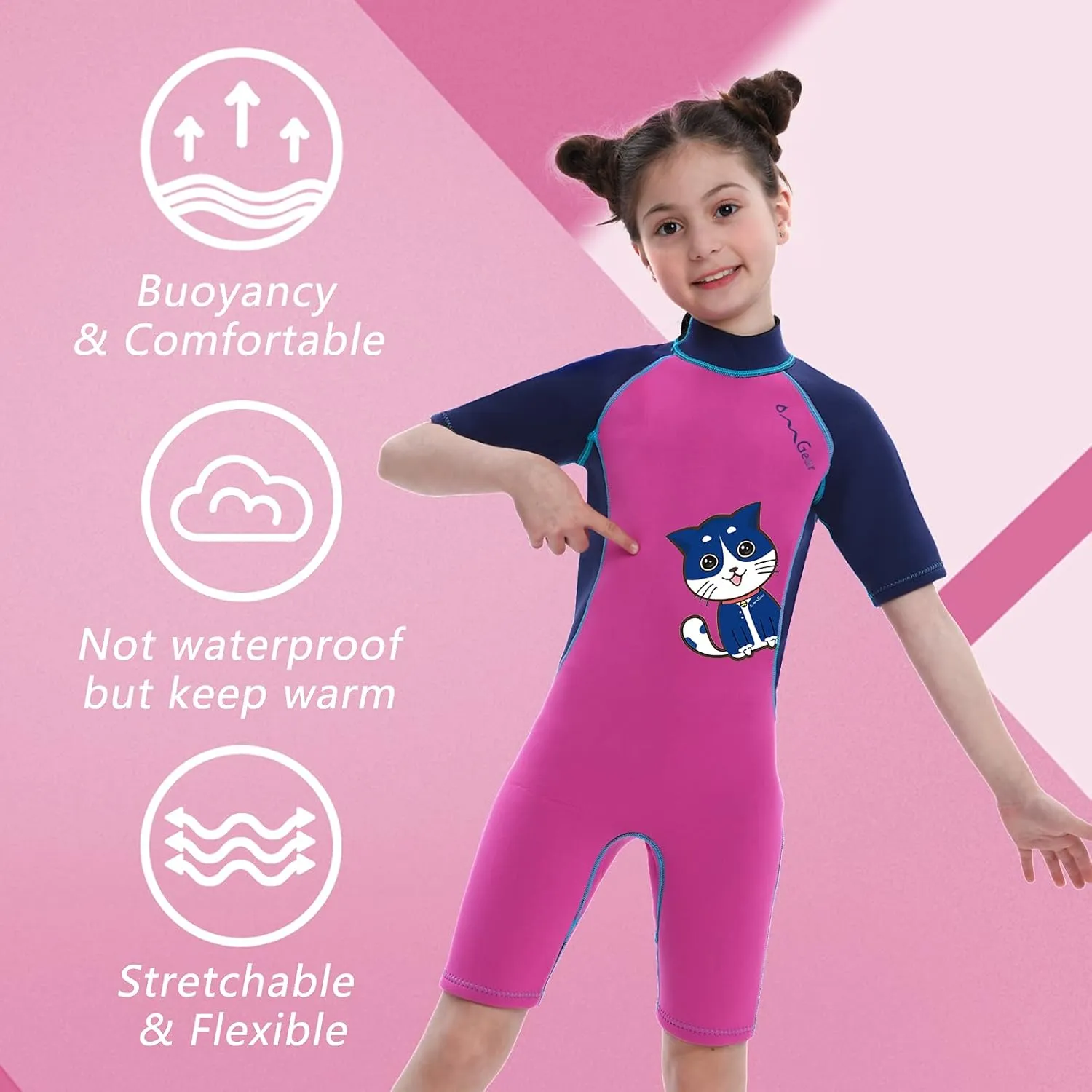 OMGear Wetsuit Kids 2mm 3mm Shorty Neoprene one Piece Short Sleeves Diving Suits Back Zipper Thermal Swimsuit for Youth Boys Girls Scuba Diving Surfing Snorkeling Swimming Water Sports
