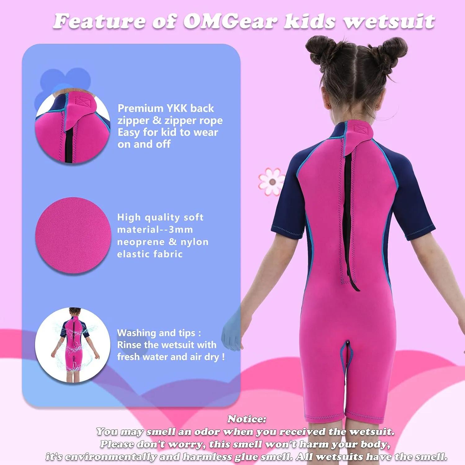 OMGear Wetsuit Kids 2mm 3mm Shorty Neoprene one Piece Short Sleeves Diving Suits Back Zipper Thermal Swimsuit for Youth Boys Girls Scuba Diving Surfing Snorkeling Swimming Water Sports