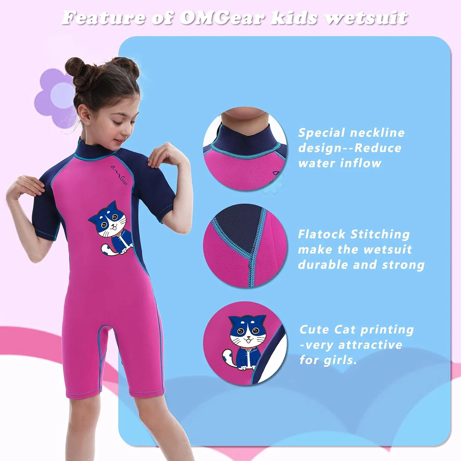 OMGear Wetsuit Kids 2mm 3mm Shorty Neoprene one Piece Short Sleeves Diving Suits Back Zipper Thermal Swimsuit for Youth Boys Girls Scuba Diving Surfing Snorkeling Swimming Water Sports