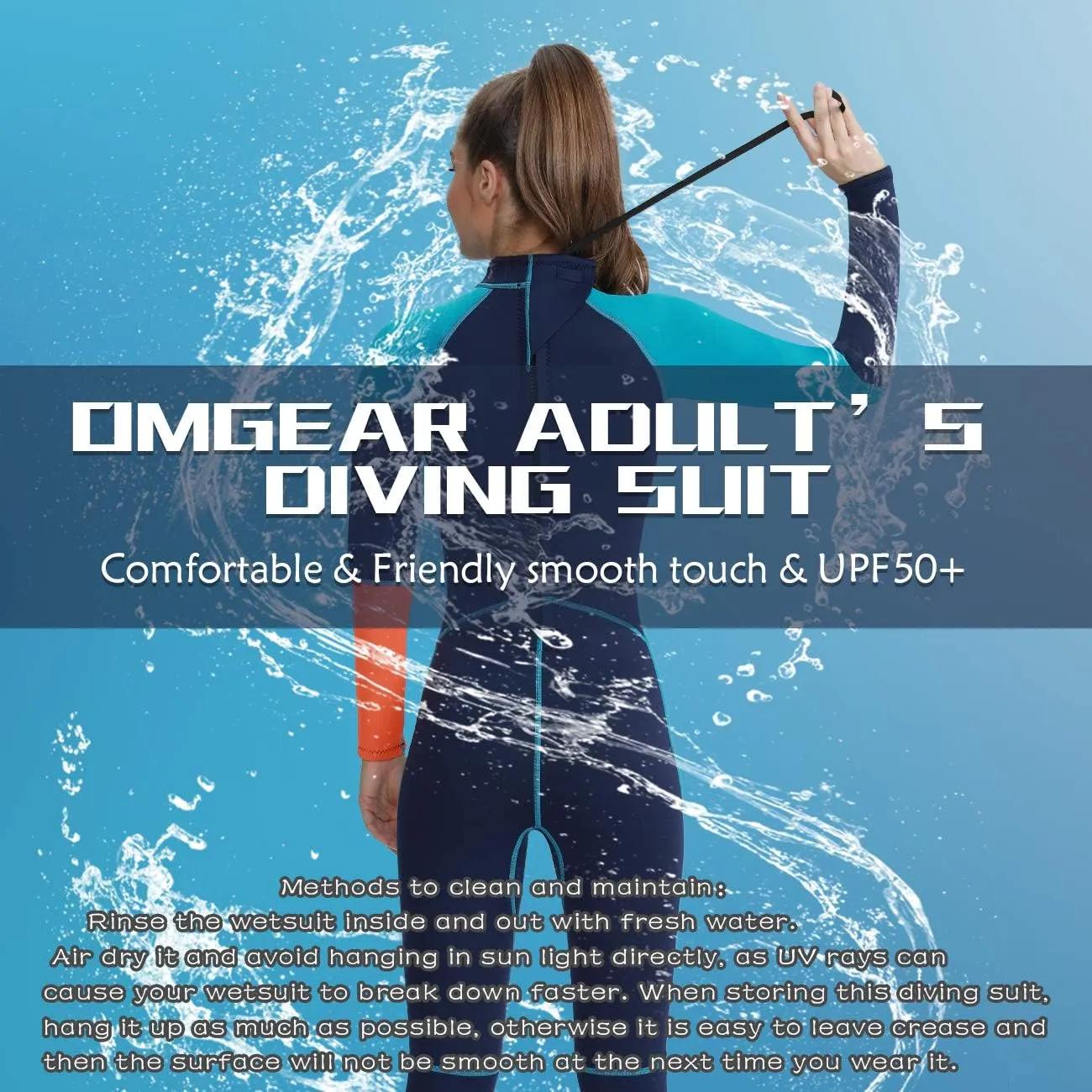 OMGear Wetsuit Men Women 3mm Neoprene Full Body UV Protection One Piece Long Sleeves Scuba Diving Suits Back Zipper Swimsuit for Scuba Diving Surf Snorkeling Swimming