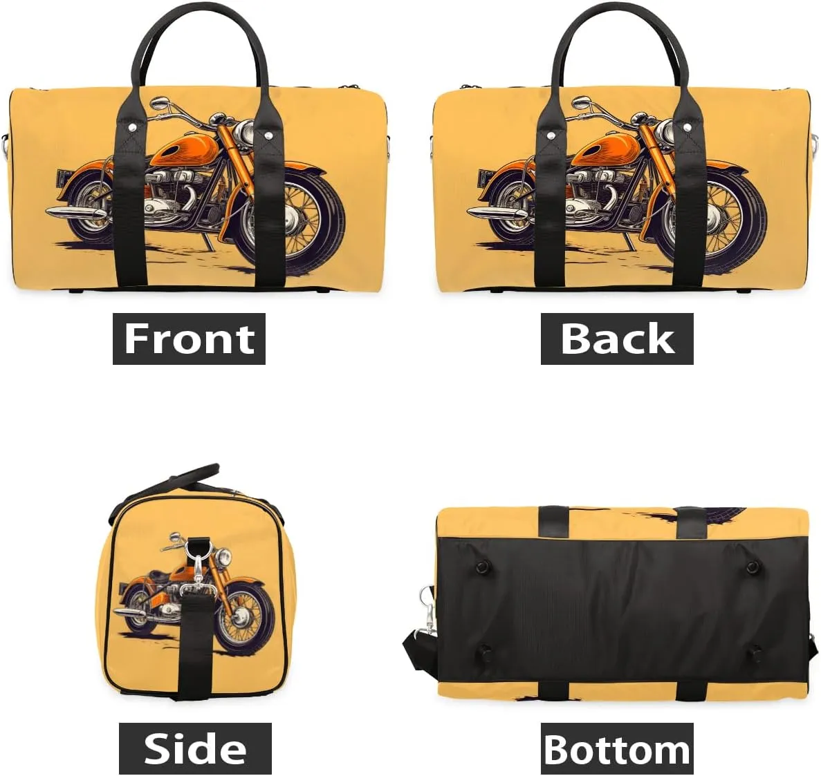 Orange Motorcycle Print Travel Duffel Bag for Women Men Waterproof Foldable Overnight Weekender Bag Large Capacity Sports Gym Bag