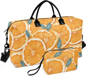Orange Slices Juicy Sports Gym Bag for Women Men Travel Duffel Bag Weekend Overnight Carry on Bag with Toiletry Bag Training Handbag for Swimming Yoga Workout Hospital Plane