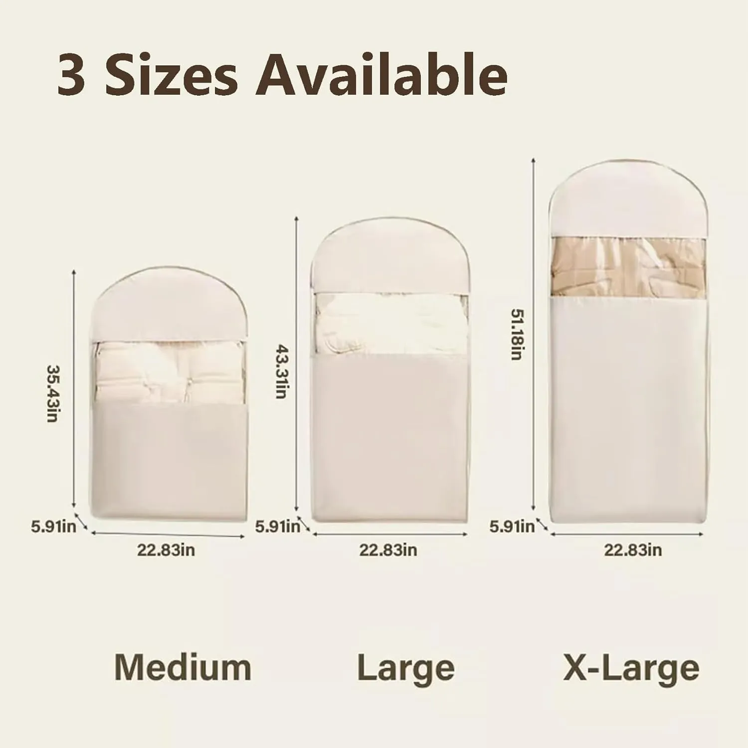 Otherwise Garment Bag, Otherwise Space Saving Hanging Garment Bag with Self Compression Zipper, Space Saving Hanging Protector, Winter Coat Storage, Heavy Duty Garment Bags (Beige,Medium)