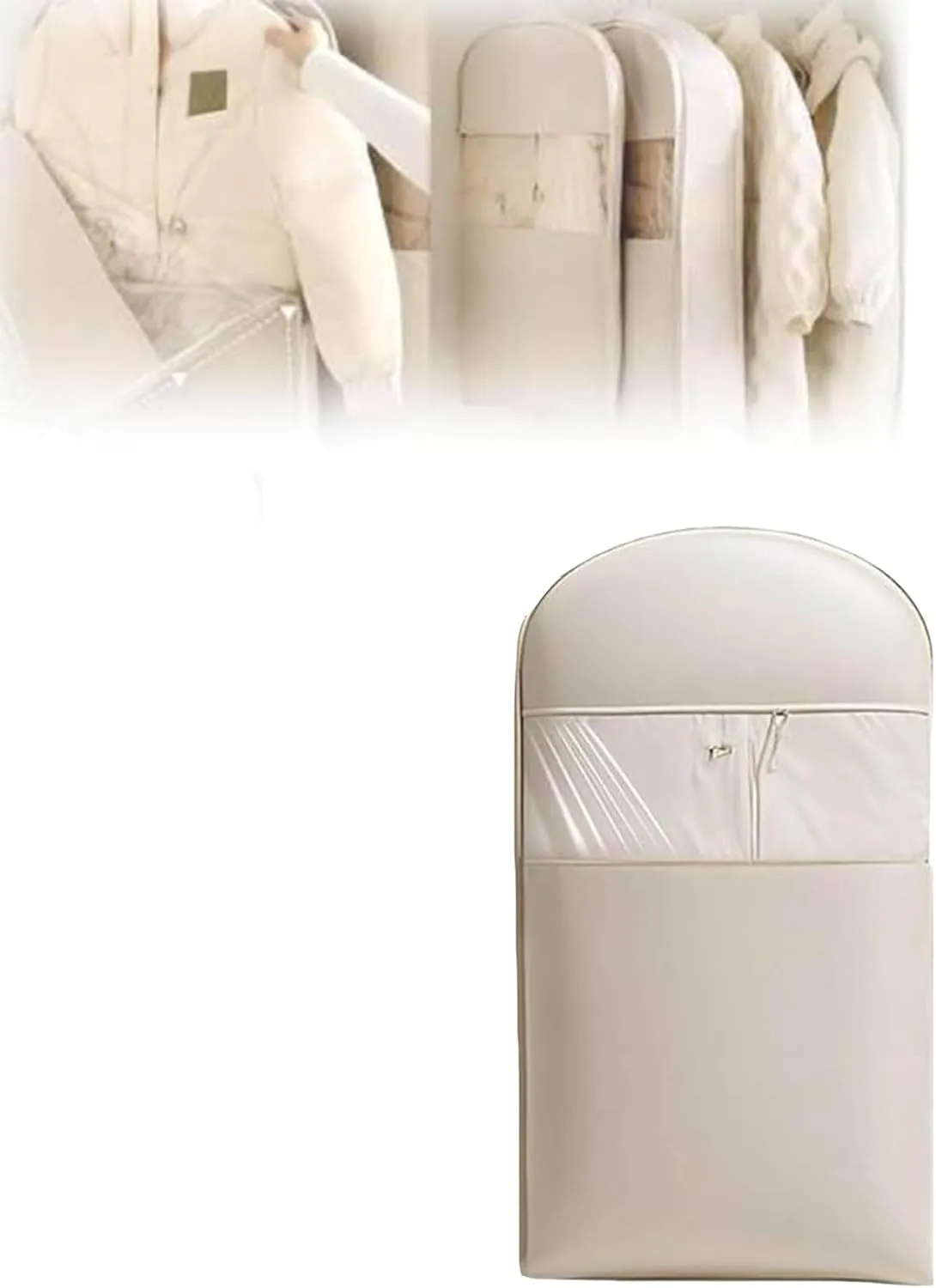 Otherwise Garment Bag, Otherwise Space Saving Hanging Garment Bag with Self Compression Zipper, Space Saving Hanging Protector, Winter Coat Storage, Heavy Duty Garment Bags (Beige,Medium)