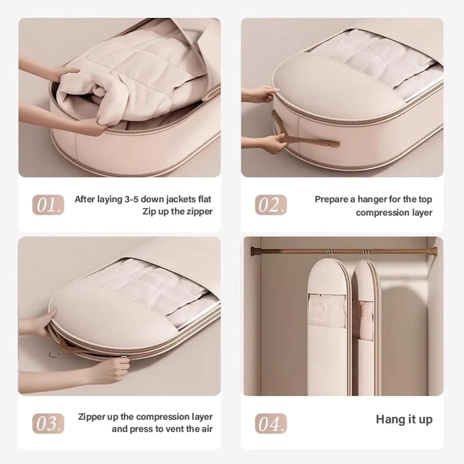 Otherwise Garment Bag, Otherwise Space Saving Hanging Garment Bag with Self Compression Zipper, Space Saving Hanging Protector, Winter Coat Storage, Heavy Duty Garment Bags (Beige,Medium)
