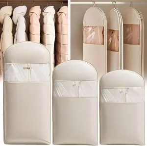 Otherwise Garment Bag, Space Saving Hanging Garment Bag with Self Compression Zipper, Dust Cover Clothes Bags for down Coat, Space Saving, Protects Clothes from Wrinkles (Beige, All Size-3Pcs)