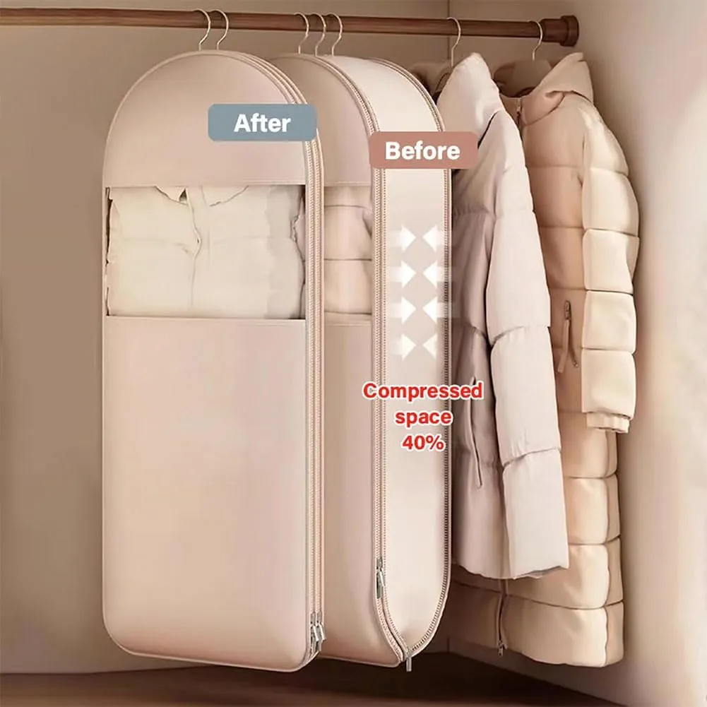 Otherwise Garment Bag, Space Saving Hanging Garment Bag with Self Compression Zipper, Dust Cover Clothes Bags for down Coat, Space Saving, Protects Clothes from Wrinkles (Beige, All Size-3Pcs)