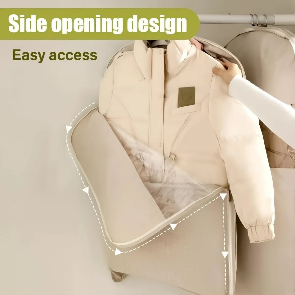 Otherwise Garment Bags, 2025 Space Saving Hanging Garment Bag with Self Compression Zipper, Dust Cover Clothes Bags for down Coat (Grey, L*2)