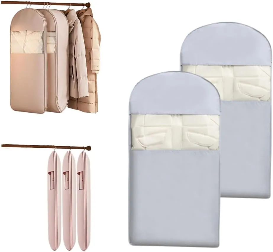 Otherwise Garment Bags, 2025 Space Saving Hanging Garment Bag with Self Compression Zipper, Dust Cover Clothes Bags for down Coat (Grey, L*2)