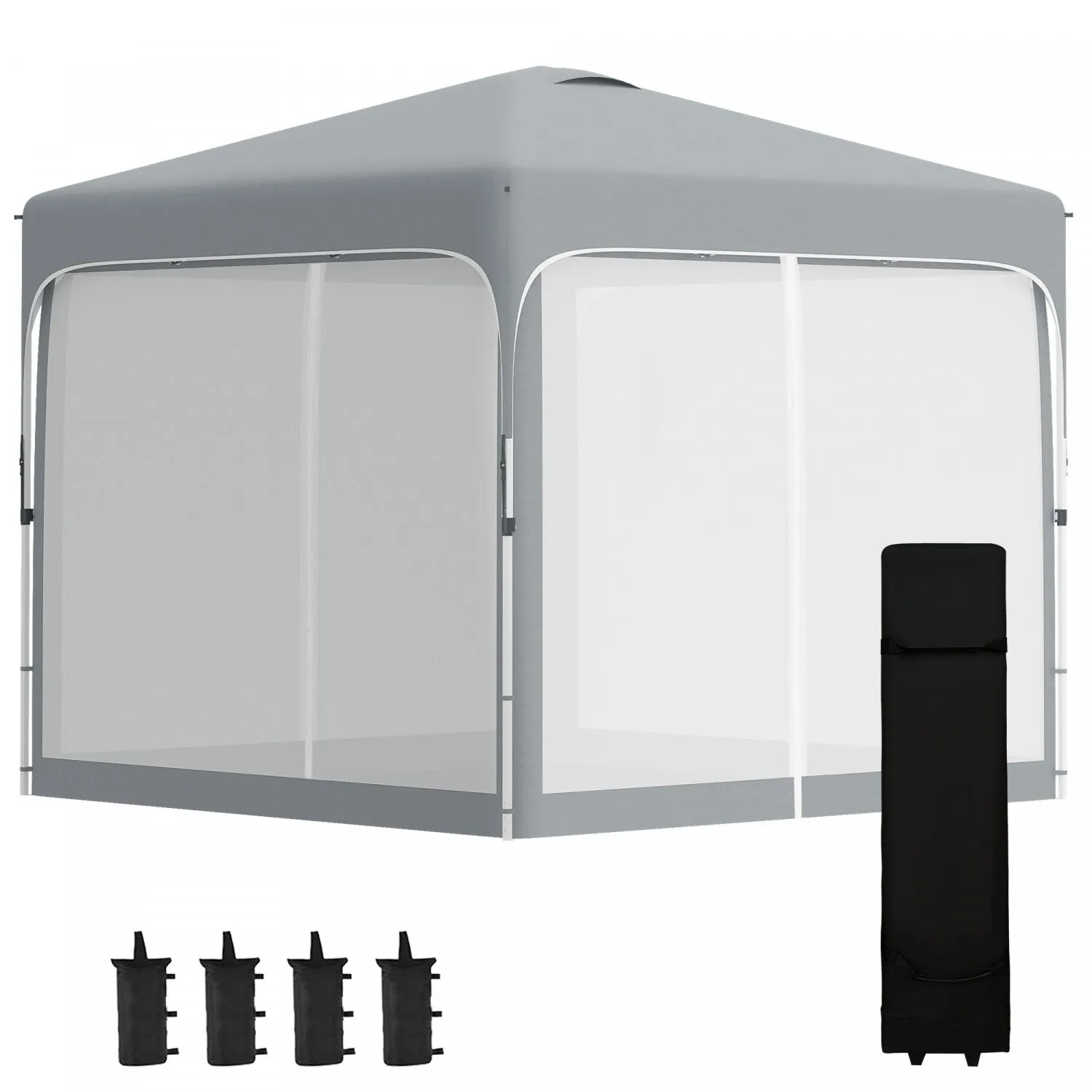 Outsunny 10' X 10' Pop Up Gazebo, Foldable Canopy Tent With Carrying Bag With Wheels, 4 Leg Weight B|Outsunny 9.8' X 9.8' Pop Up Gazebo Tente Pliable Avec Sac De Transport Et Roues Parois Laterales En