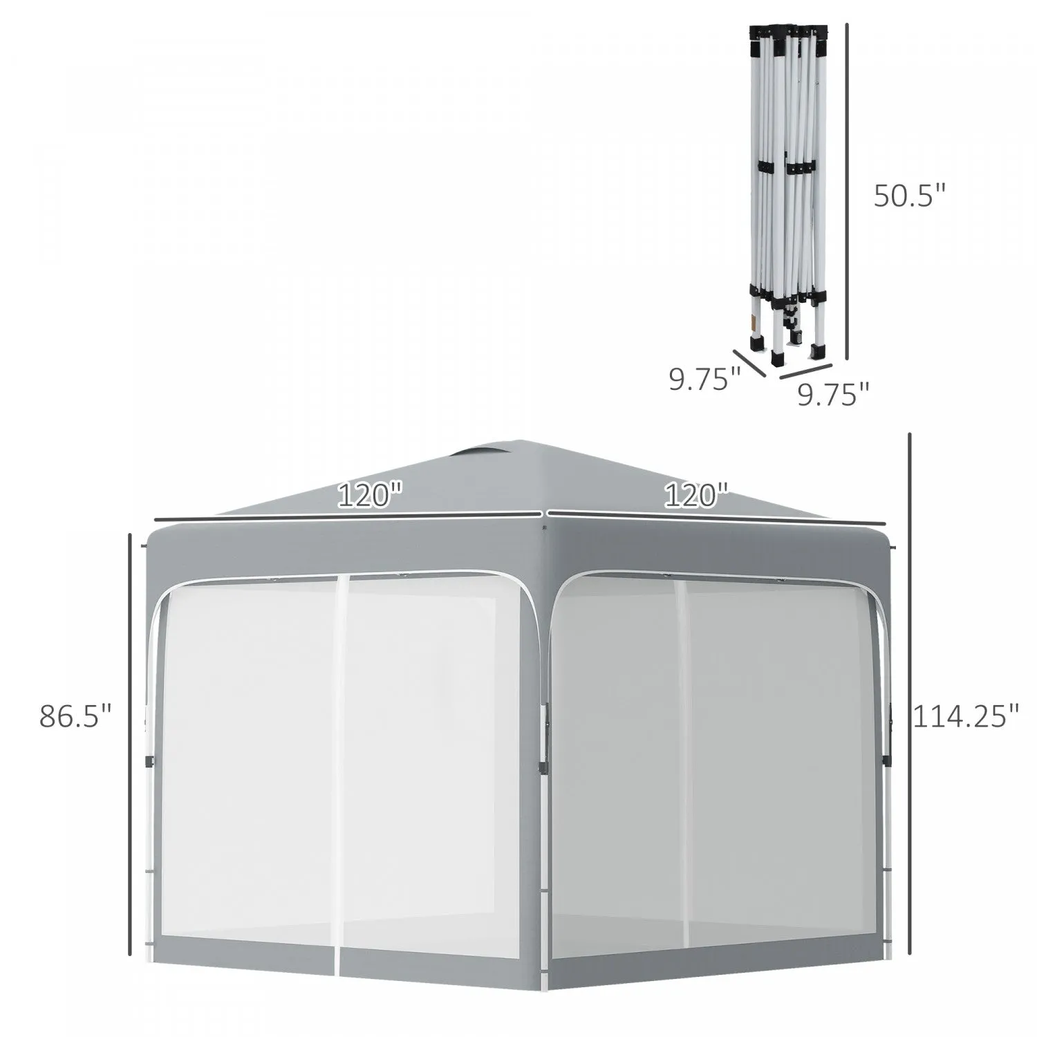 Outsunny 10' X 10' Pop Up Gazebo, Foldable Canopy Tent With Carrying Bag With Wheels, 4 Leg Weight B|Outsunny 9.8' X 9.8' Pop Up Gazebo Tente Pliable Avec Sac De Transport Et Roues Parois Laterales En