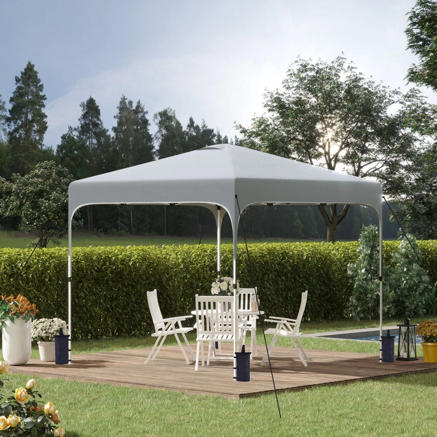 Outsunny 10' X 10' Pop Up Gazebo, Foldable Canopy Tent With Carrying Bag With Wheels, 4 Leg Weight B|Outsunny 9.8' X 9.8' Pop Up Gazebo Tente Pliable Avec Sac De Transport Et Roues Parois Laterales En