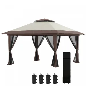 Outsunny 13' X 13' Pop Up Canopy With Mesh Sidewalls, Easy Up Canopy Tent Shelter With 2-tier Roof, |Outsunny 13' X 13' Pop Up Canopy Avec Parois Laterales En Maille, Abri De Tente A Canopy Facile Avec