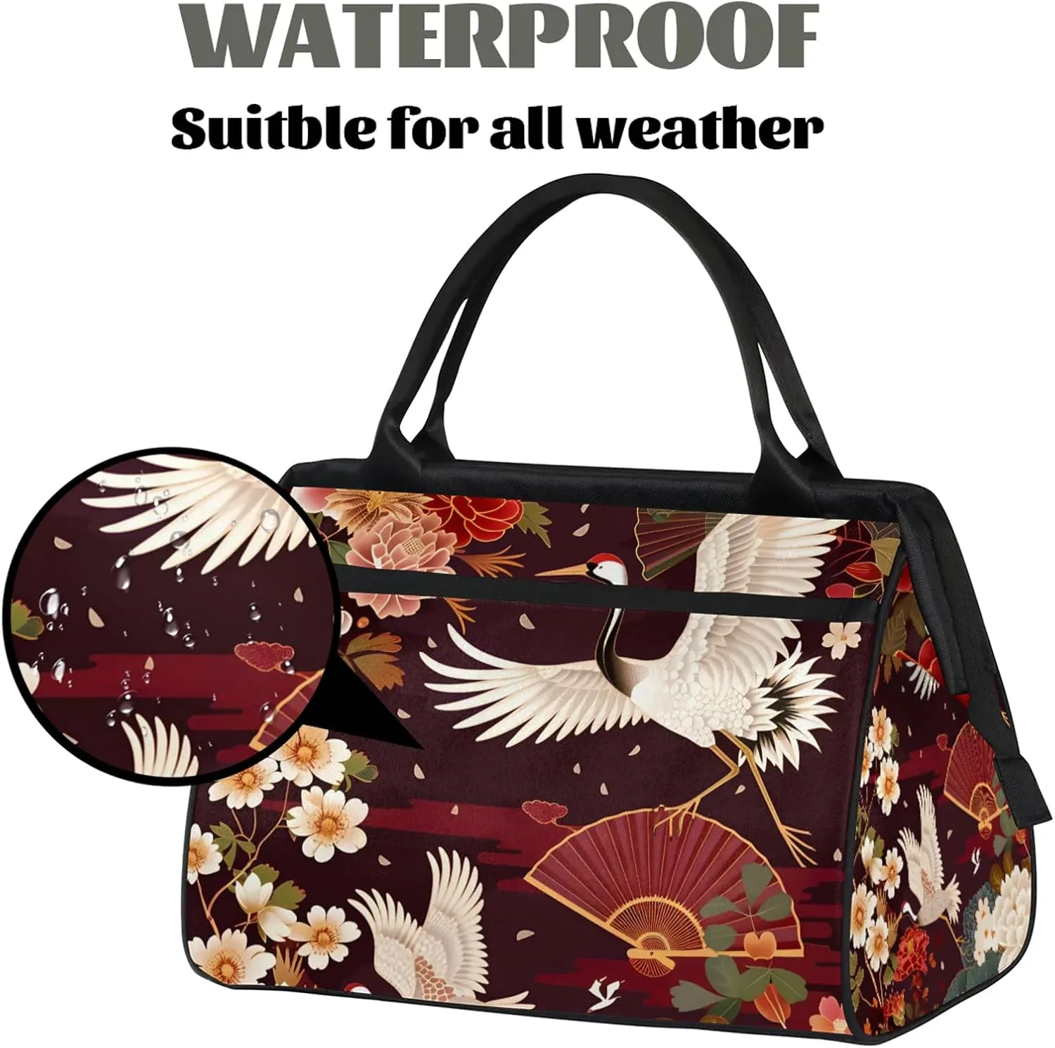 Overnight Weekender Bag for Women Men Japanese Pattern Traditional Waterproof Carry On Travel Duffel Bags with Zipper Lightweight Sports Gym Bag Luggage Workout Handle Bags for Traveling Yoga Camping