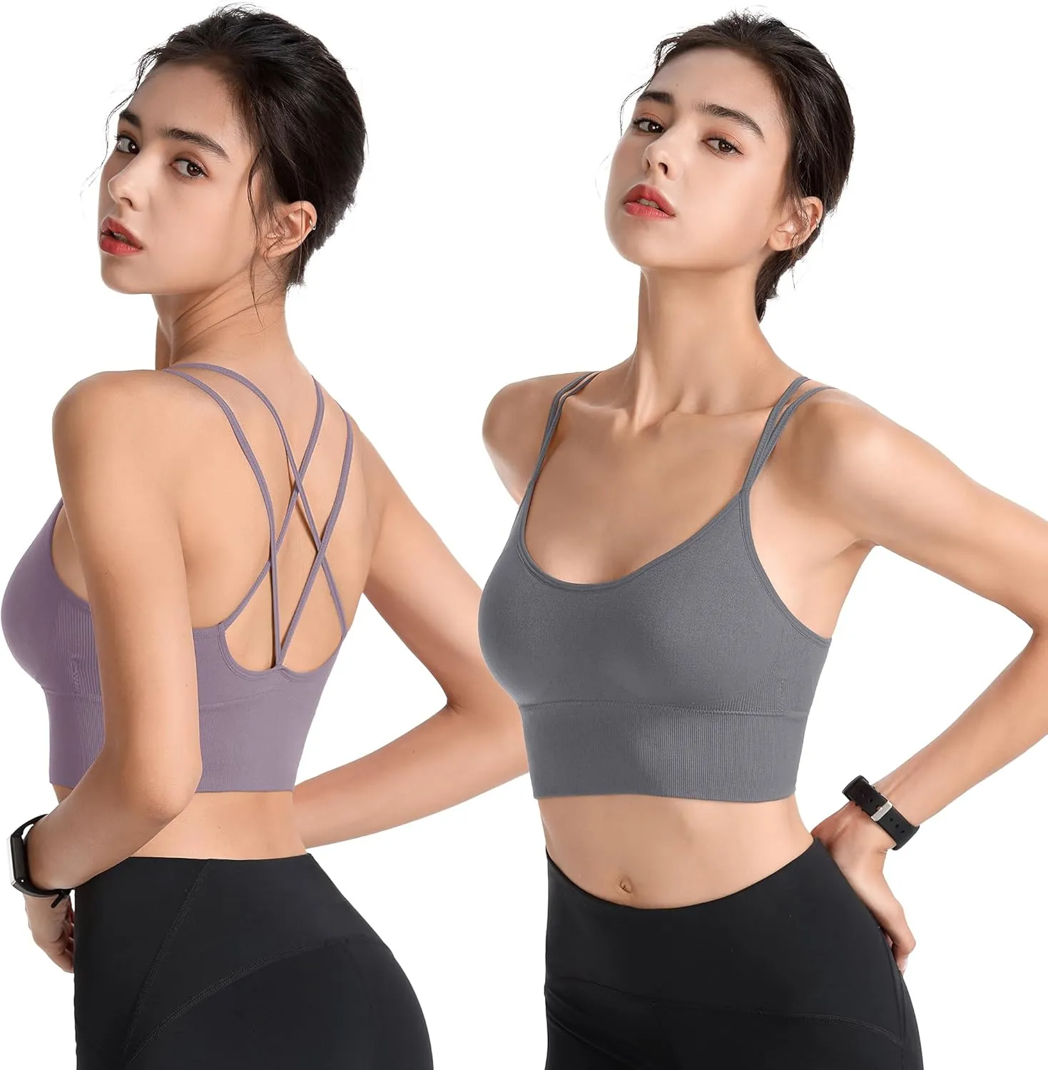 Padded Sports Bras for Women Strappy Cross Back Yoga Bras Pack for Workout Fitness Running Gym Low Impact Top
