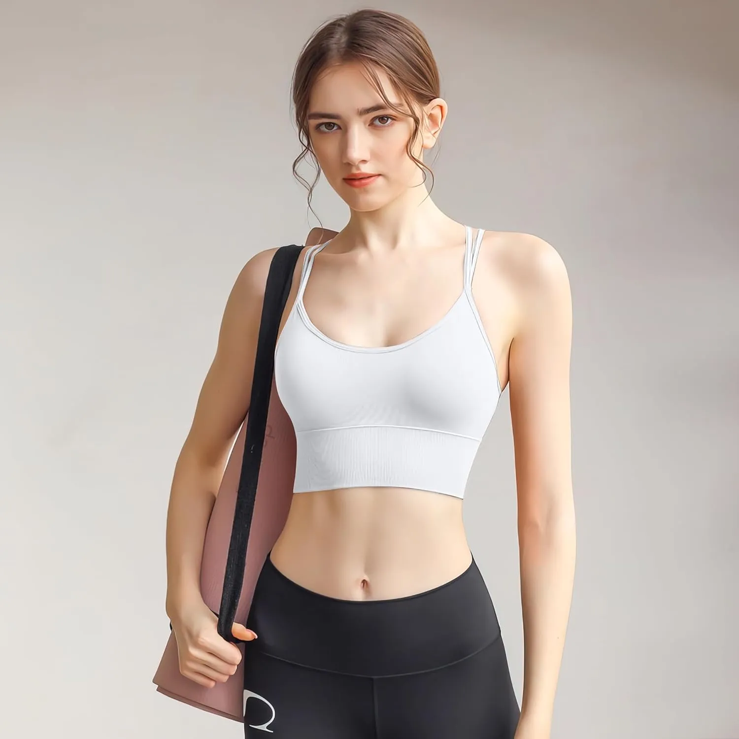 Padded Sports Bras for Women Strappy Cross Back Yoga Bras Pack for Workout Fitness Running Gym Low Impact Top