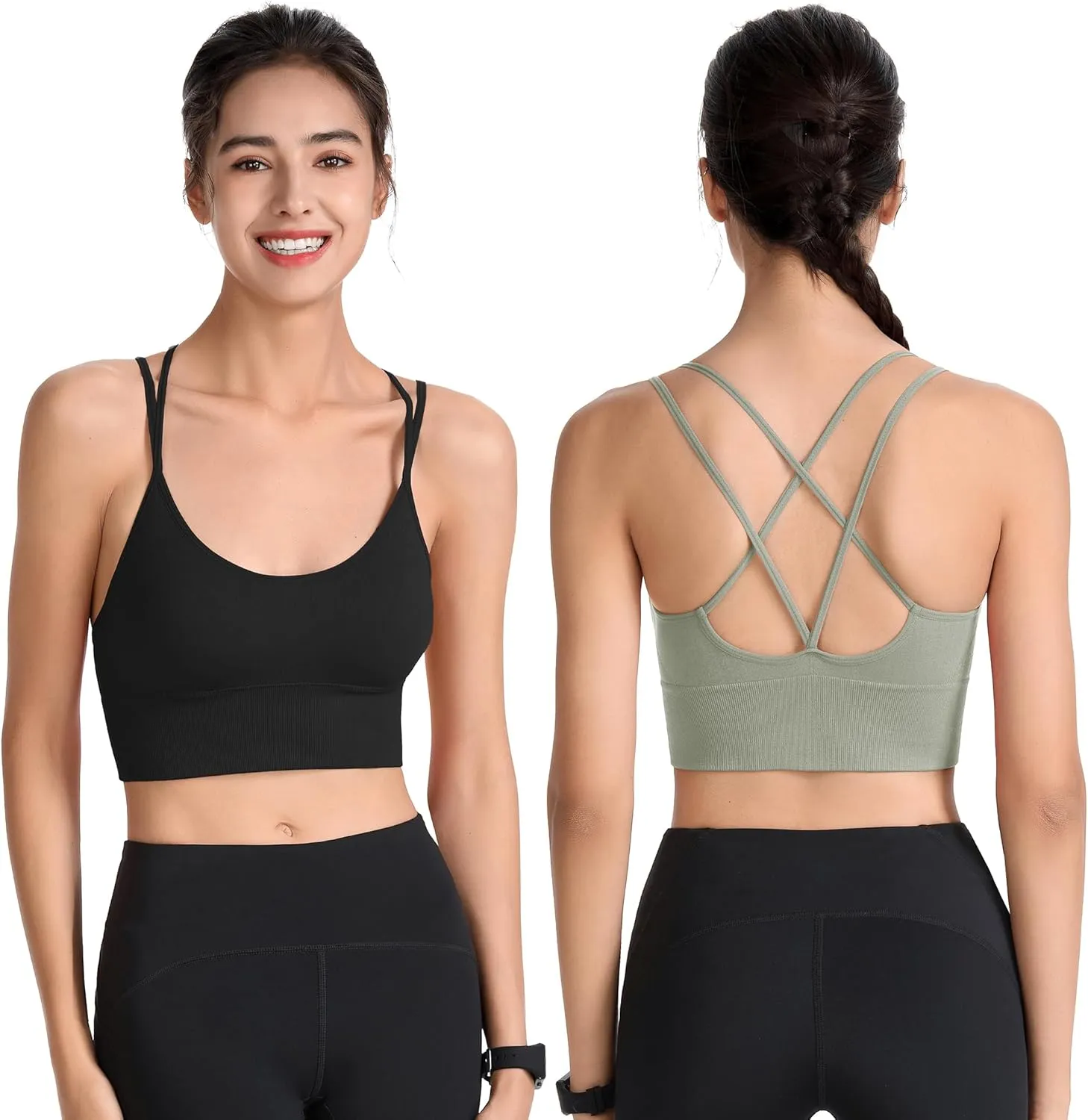 Padded Sports Bras for Women Strappy Cross Back Yoga Bras Pack for Workout Fitness Running Gym Low Impact Top