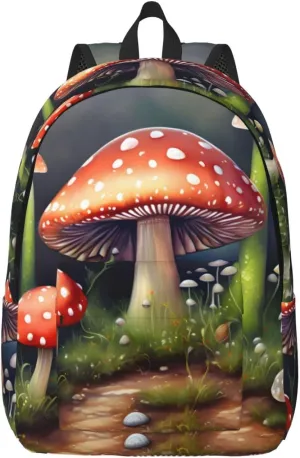 Painting Mushroom Canvas Backpack For Men Women,Casual Rucksack Backpack, Laptop College Hiking Travel Bag