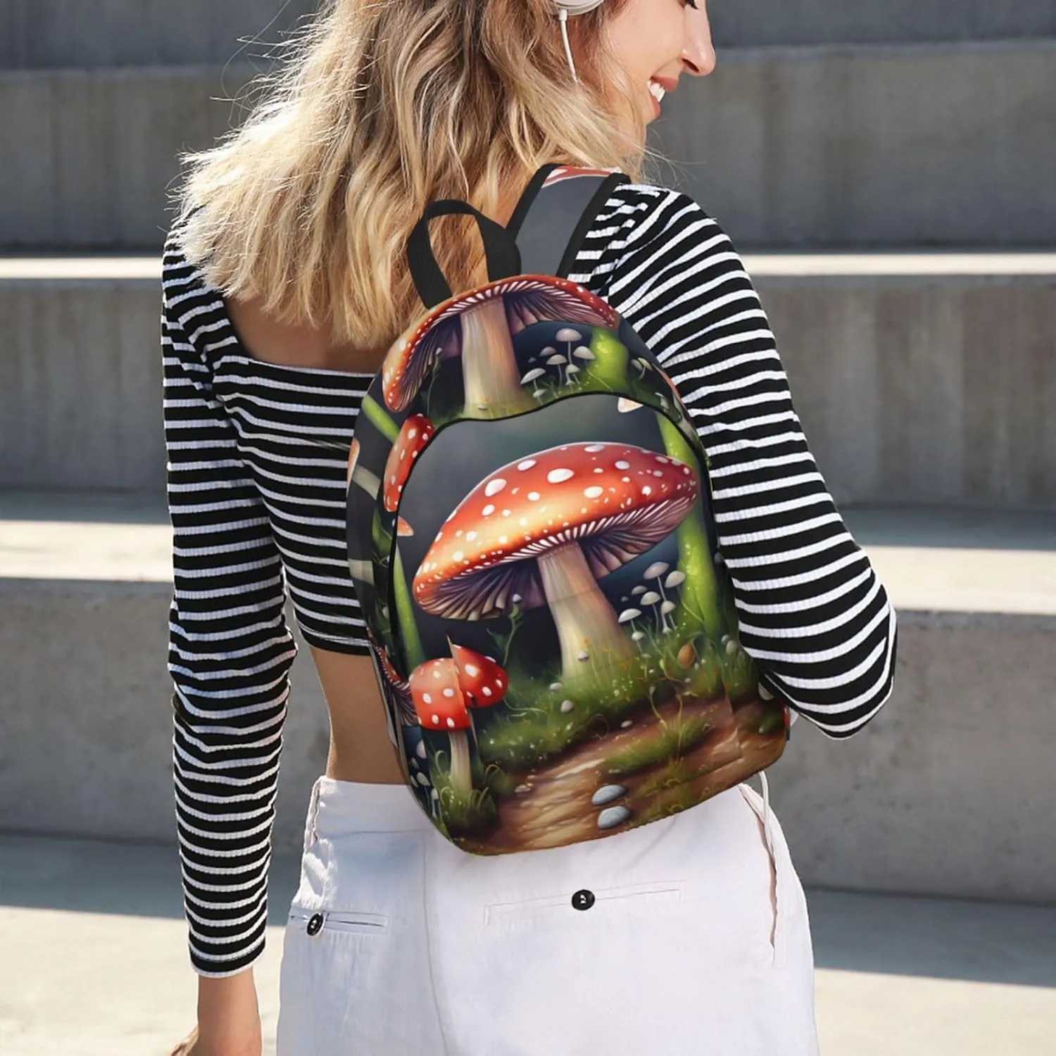 Painting Mushroom Canvas Backpack For Men Women,Casual Rucksack Backpack, Laptop College Hiking Travel Bag