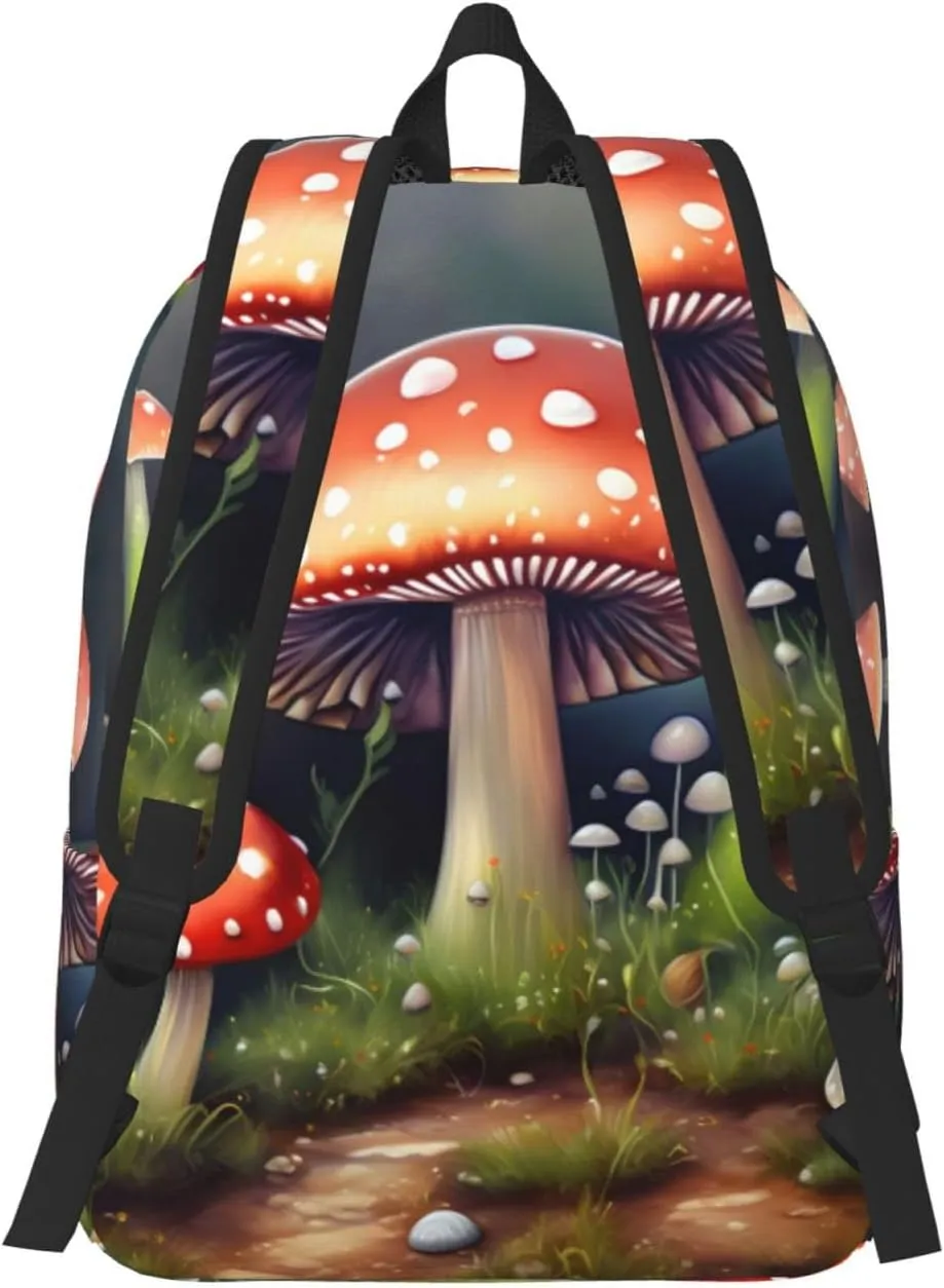 Painting Mushroom Canvas Backpack For Men Women,Casual Rucksack Backpack, Laptop College Hiking Travel Bag