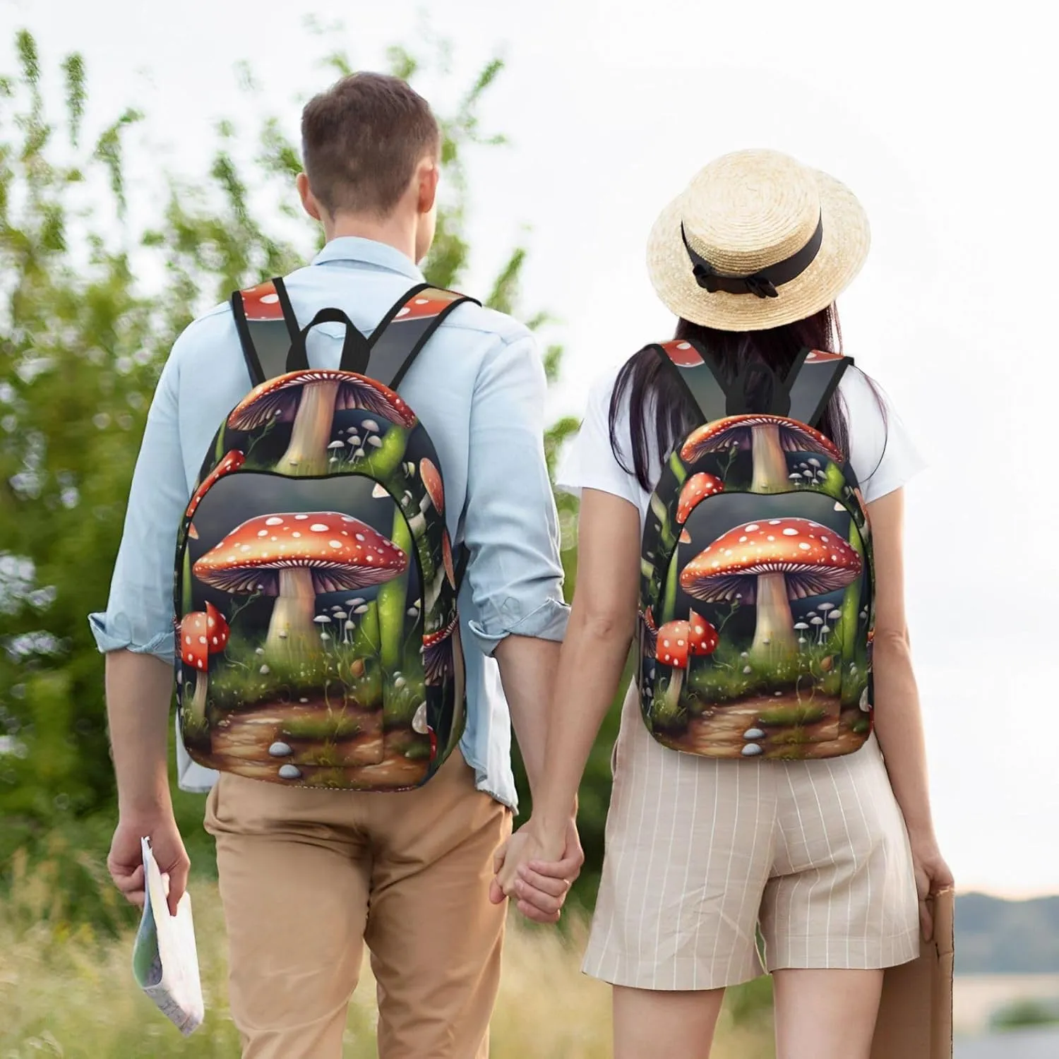 Painting Mushroom Canvas Backpack For Men Women,Casual Rucksack Backpack, Laptop College Hiking Travel Bag