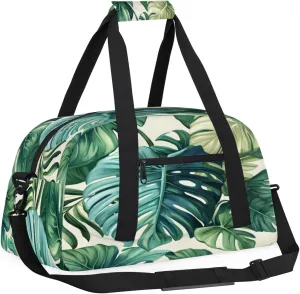 Palm Leaves Small Gym Bag for Women Men, Tropical Travel Duffle Bag Workout Dance Tote Bag Carry On Overnight Weekender Bag