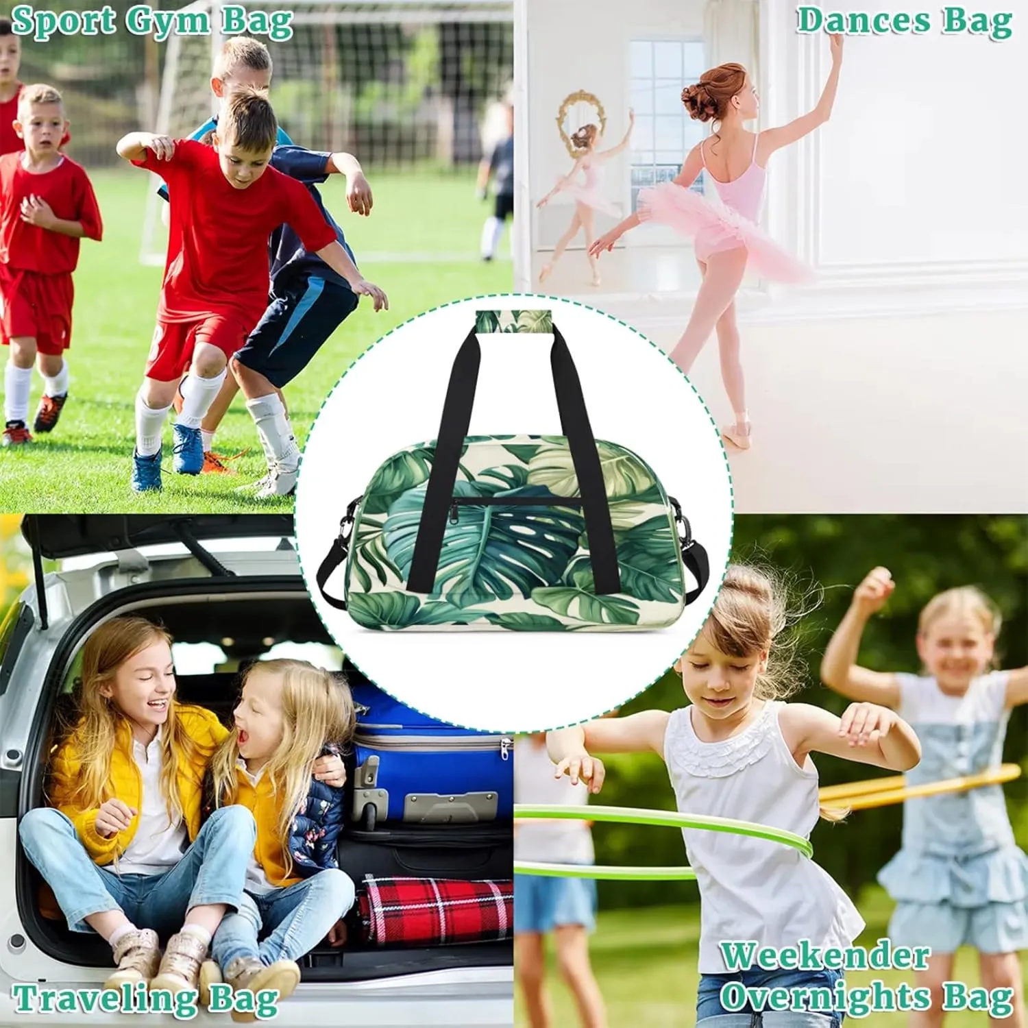 Palm Leaves Small Gym Bag for Women Men, Tropical Travel Duffle Bag Workout Dance Tote Bag Carry On Overnight Weekender Bag