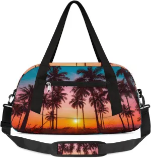 Palm Tree Sunset Duffel Bag for Women Men Travel Bag Small Gym Bag Waterproof Workout Overnight Tote Bag for Sport Dance Weekend Yoga