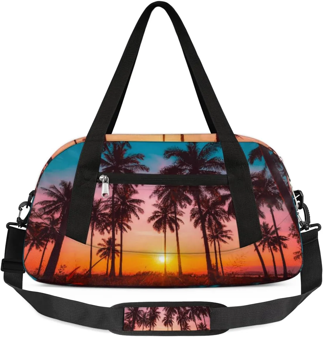 Palm Tree Sunset Duffel Bag for Women Men Travel Bag Small Gym Bag Waterproof Workout Overnight Tote Bag for Sport Dance Weekend Yoga