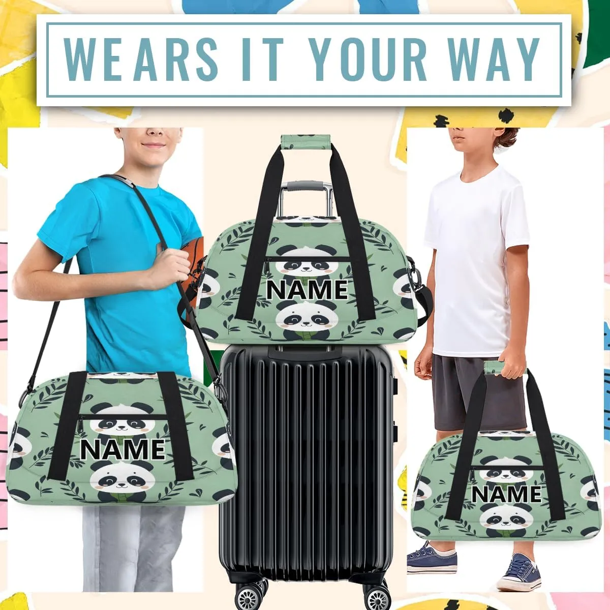 Panda Mini Gym Bag 18 inch for Women Men Waterproof Custom Cute Travel Duffel Bag Carry On Overnight Tote Nurse Bag for Work Fitness Hiking