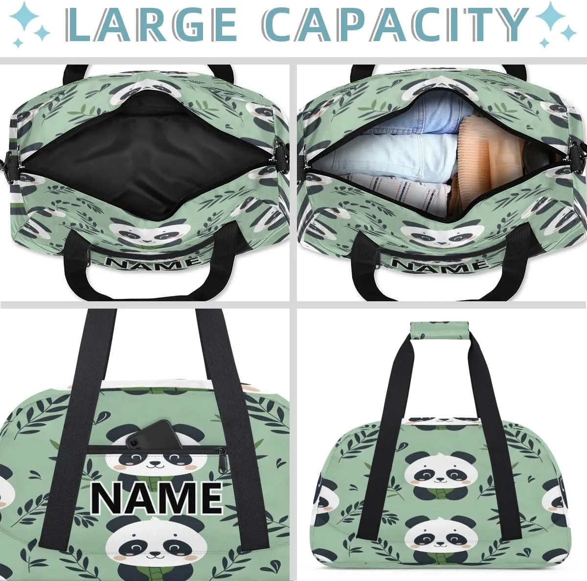 Panda Mini Gym Bag 18 inch for Women Men Waterproof Custom Cute Travel Duffel Bag Carry On Overnight Tote Nurse Bag for Work Fitness Hiking