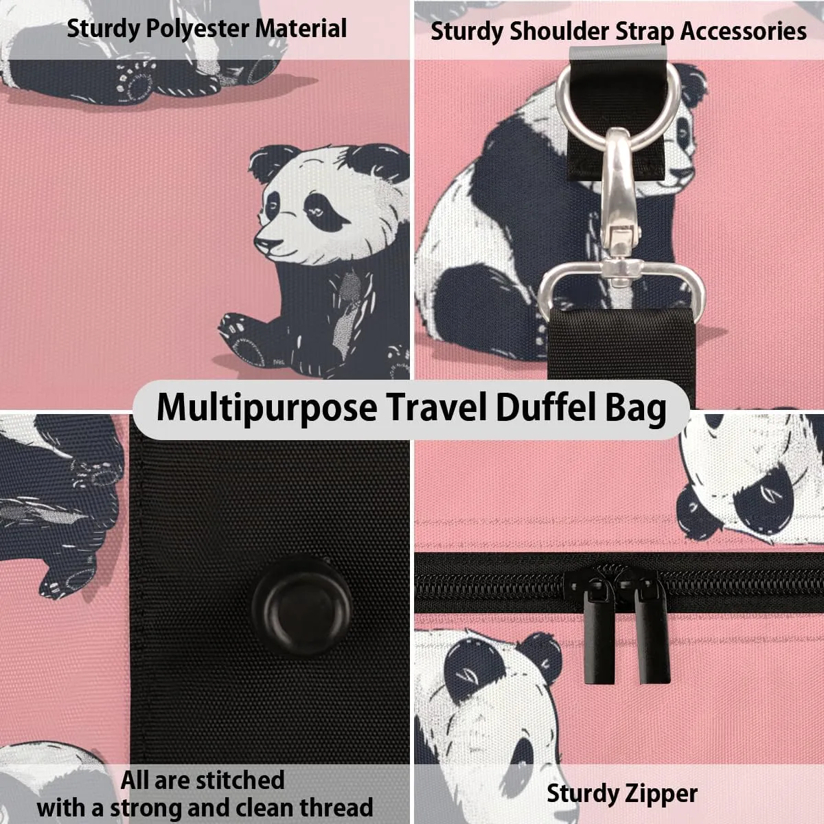 Panda Travel Duffle Bag, Sports Gym Bags for Women Men, Carry On Weekender Overnight Bag, Wild Animals Wildlife Workout Hospital Airplane Trips Bag