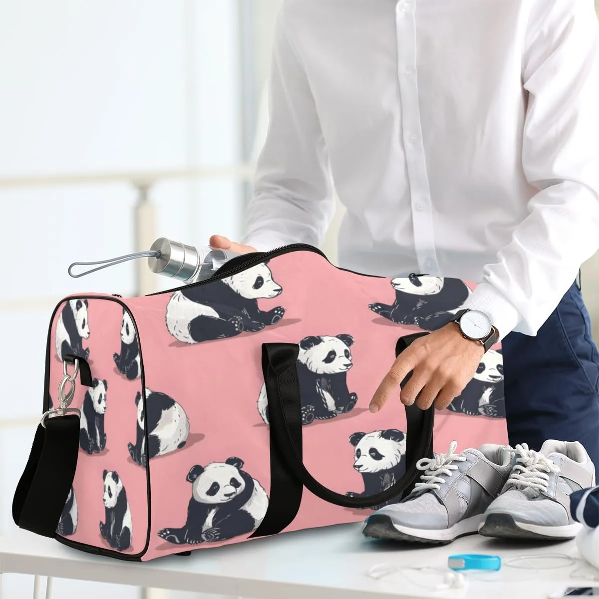 Panda Travel Duffle Bag, Sports Gym Bags for Women Men, Carry On Weekender Overnight Bag, Wild Animals Wildlife Workout Hospital Airplane Trips Bag