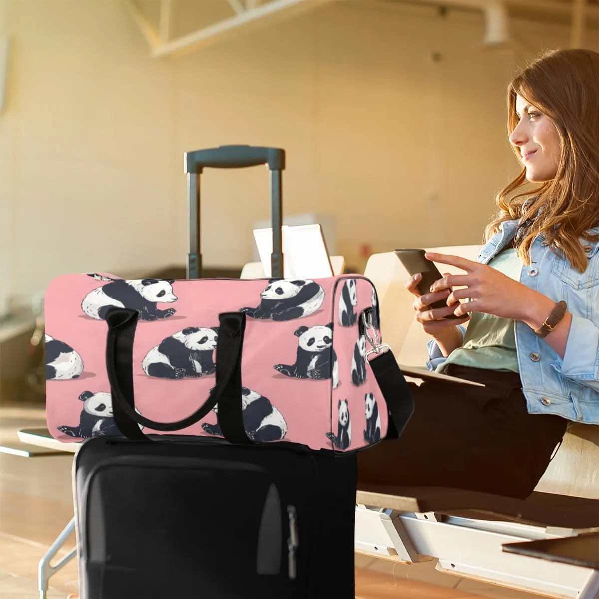 Panda Travel Duffle Bag, Sports Gym Bags for Women Men, Carry On Weekender Overnight Bag, Wild Animals Wildlife Workout Hospital Airplane Trips Bag