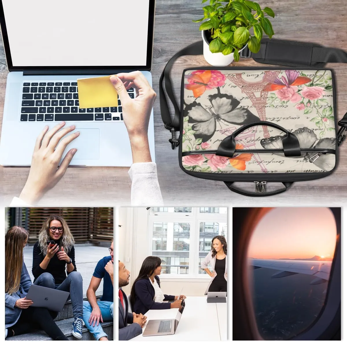 Paris Butterflys Laptop Bag for Men Women 13-15 Inch Case Bags Sleeve Shoulder with Anti Slip Removable The Pad Straps