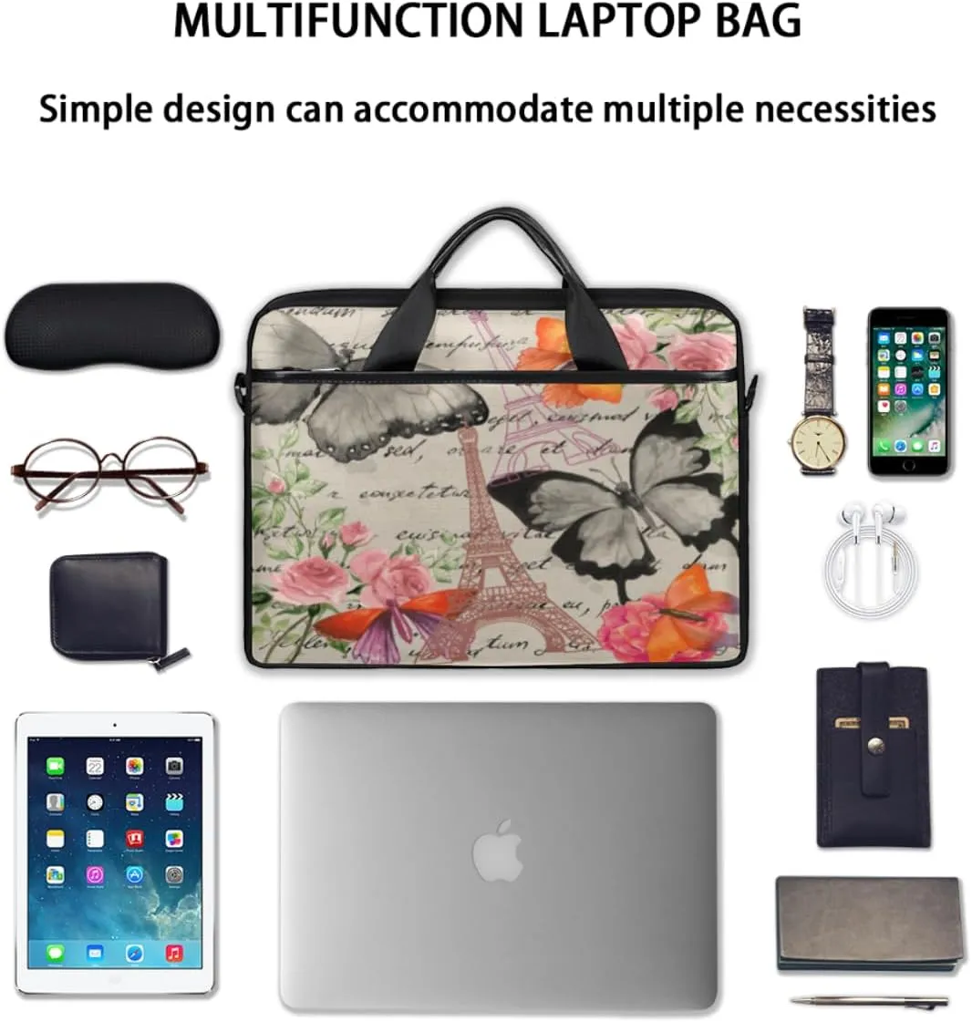 Paris Butterflys Laptop Bag for Men Women 13-15 Inch Case Bags Sleeve Shoulder with Anti Slip Removable The Pad Straps