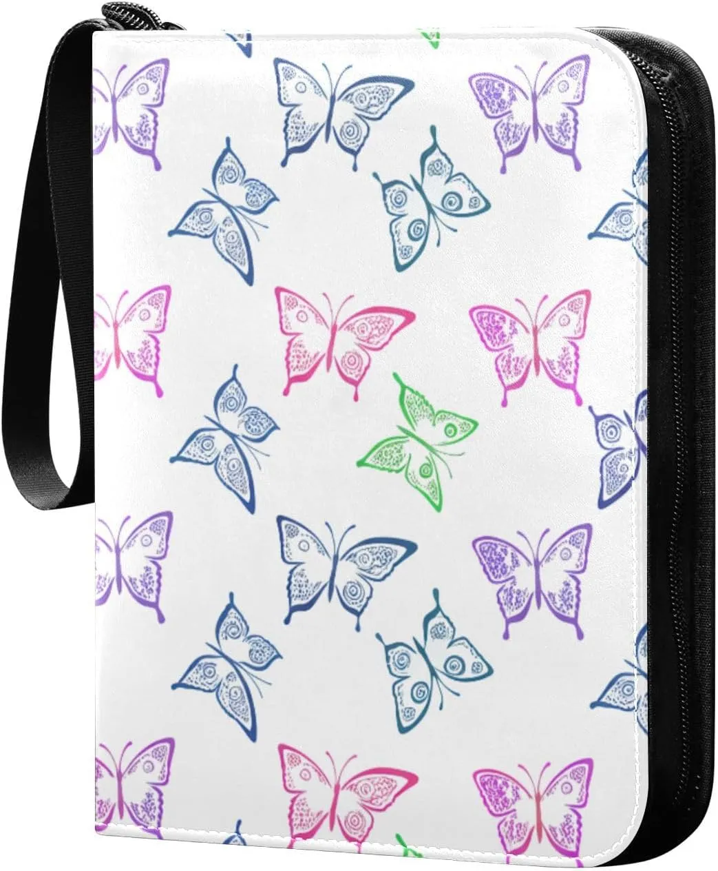 Pastel Colorful Butterflies Card Binder 4-Pockets, 400 Pockets Card Holder with 50 Removable Sleeves, Trading Card Collector Zipper Album Holder, Collector Album