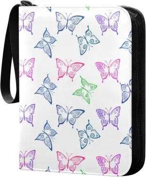 Pastel Colorful Butterflies Card Binder 4-Pockets, 400 Pockets Card Holder with 50 Removable Sleeves, Trading Card Collector Zipper Album Holder, Collector Album