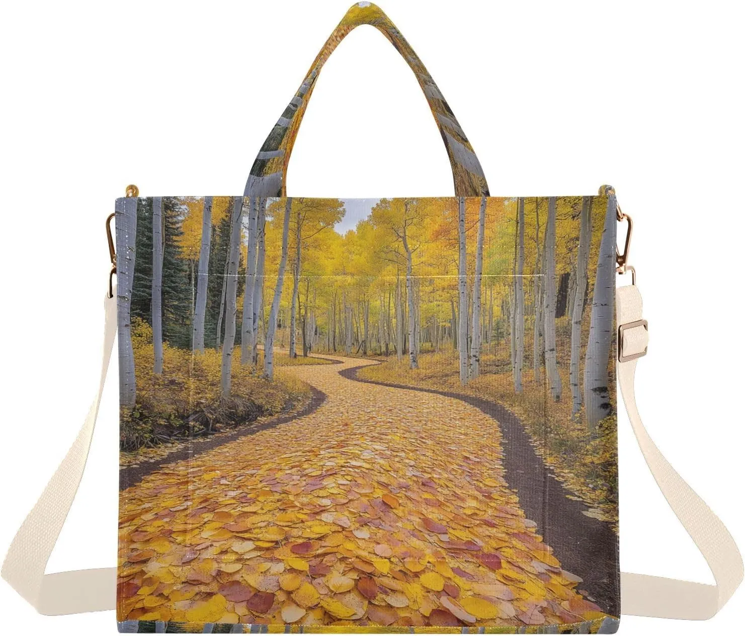 Path Fall Leaves Tote Bag for Women Handbag Nurse Bags Corduroy Crossbody Purse Shoulder Bag for Woman College
