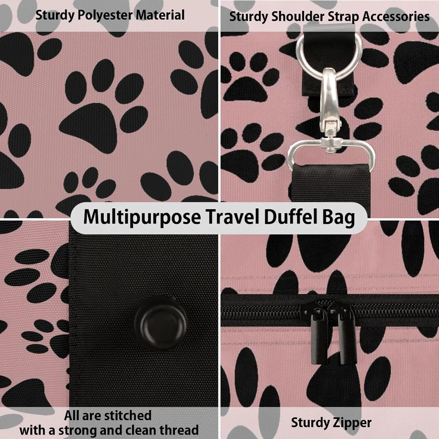 Paw Print Dog Travel Duffle Bag, Weekender Bags for Women Men, Carry on Overnight Bag Waterproof Gym Bags, Hospital Bag for Labor and Delivery