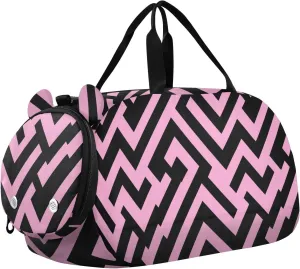 Peach Black Irregular Lines Boy's Gym Duffel Bag with Shoes Compartment Multifunctional Kids Overnight Bag for Beach Swim Pool Sports bolsa de para mujer
