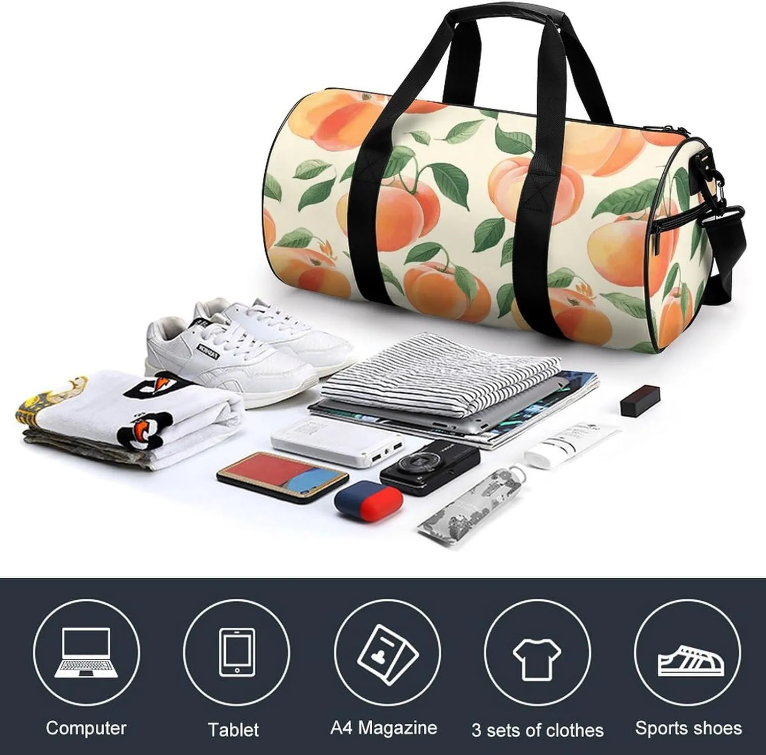 Peach Gym Bag Small Travel Duffle Bag with Compartment Carry On Weekender Bag for Women Men