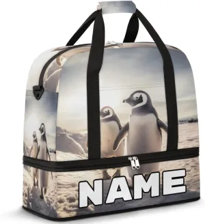 Penguin Theme Custom Foldable Duffle Bag with Shoes Compartment Personalized Large Capacity Waterproof Travel Weekender Bag Overnight Bag for Sports Gym