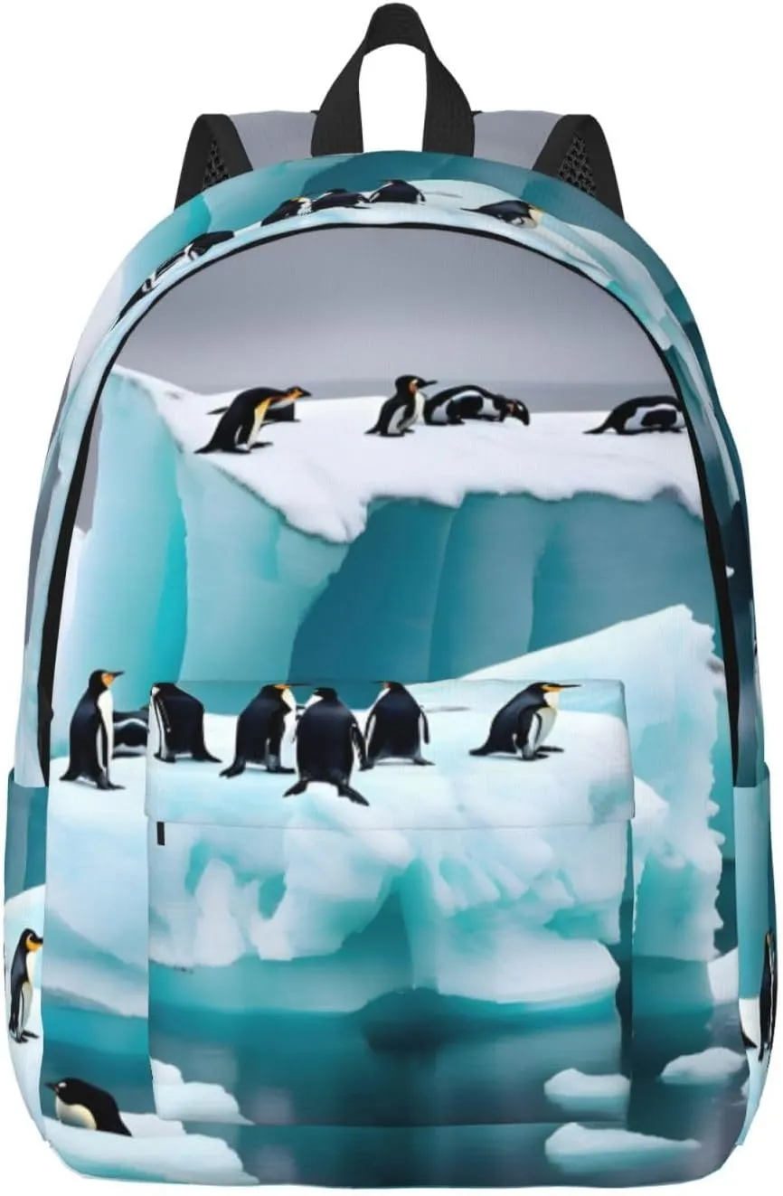 Penguins On The Iceberg Canvas Backpack For Men Women,Casual Rucksack Backpack, Laptop College Hiking Travel Bag