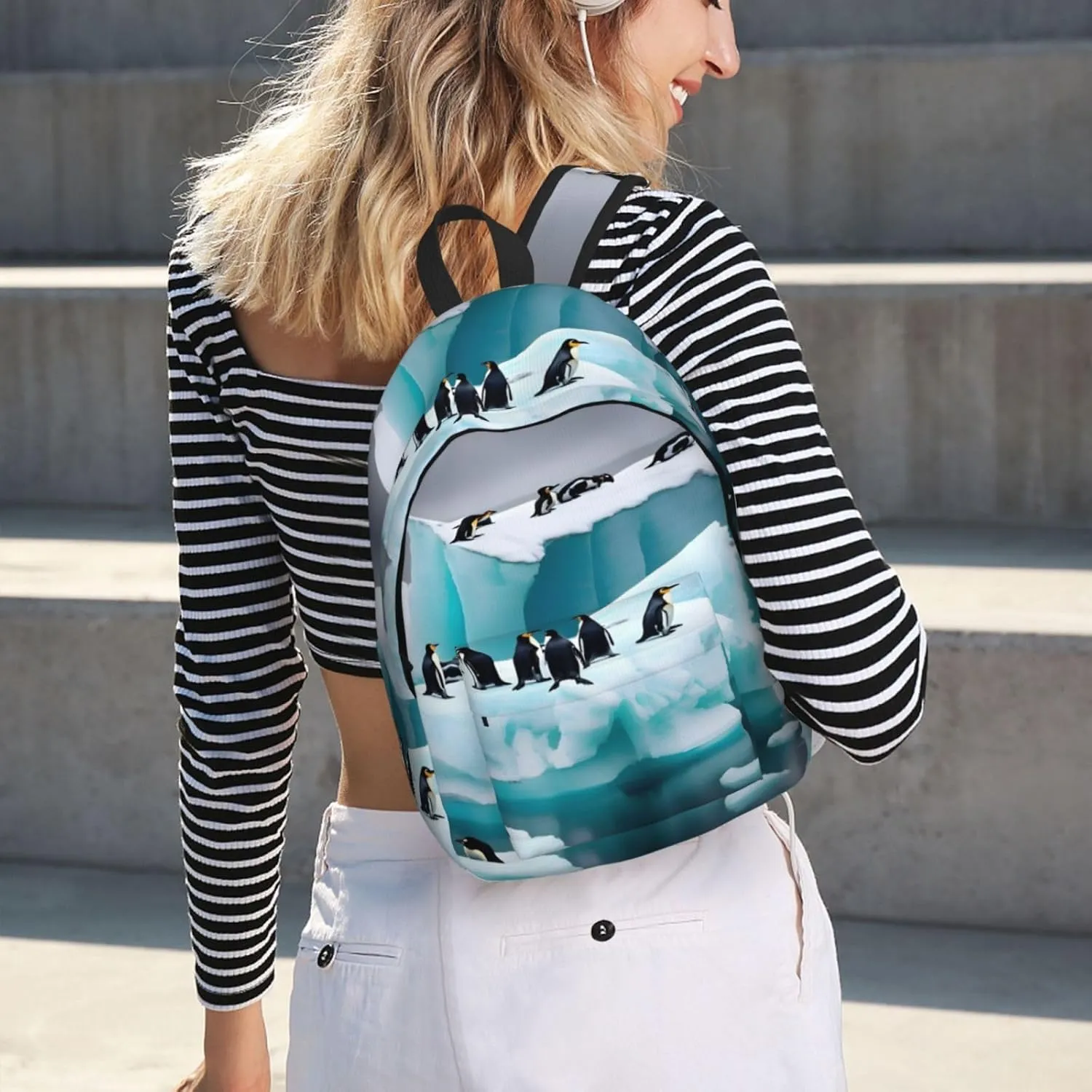 Penguins On The Iceberg Canvas Backpack For Men Women,Casual Rucksack Backpack, Laptop College Hiking Travel Bag