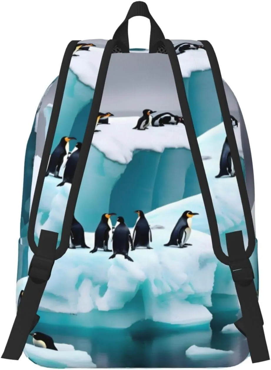 Penguins On The Iceberg Canvas Backpack For Men Women,Casual Rucksack Backpack, Laptop College Hiking Travel Bag